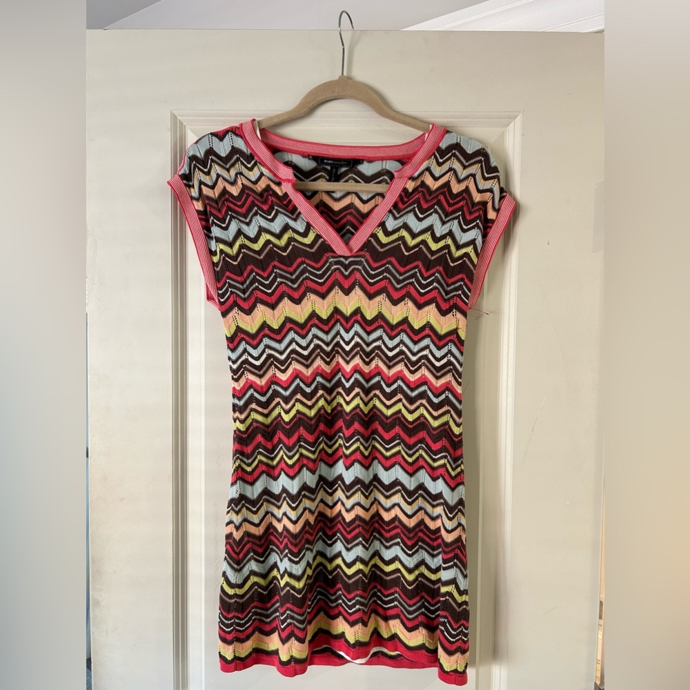 BCBG Maxazria Women’s Azlearedco Knit Dress W/Slip Multicolor V Neck